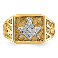 10k with White Rhodium Men's Polished and Textured Diamond Blue Lodge Master Masonic Ring