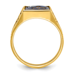 14k Two-tone Men's Polished and Textured with Lab Created Sapphire and Diamond Blue Lodge Master Masonic Ring