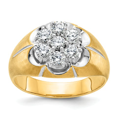 14k Two-tone with White Rhodium Men's Polished Satin and Grooved 1 Carat Lab Grown Diamond Round Cluster Ring - Sophia Jewelers