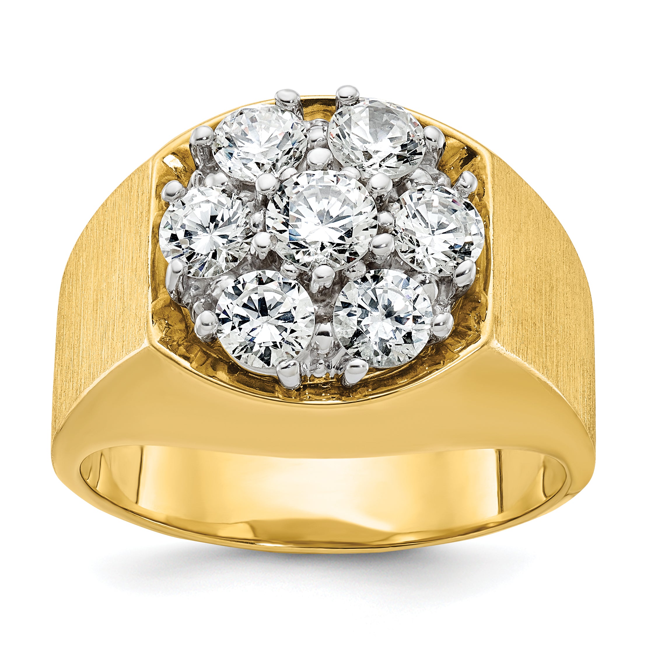 14k Two-tone Men's Polished and Satin Round 1 1/5 Carat Lab Grown Diamond Cluster Ring - Sophia Jewelers