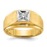 10k Two-tone Men's Polished and Satin Diamond Complete Ring