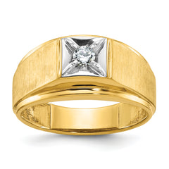 10k Two-tone Men's Polished and Satin Diamond Complete Ring