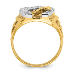10k Two-tone Men's Horse and Horseshoe Diamond Complete Ring