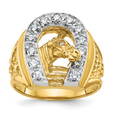 10k Two-tone Men's Horse and Horseshoe Diamond Complete Ring