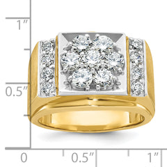 14k Two-tone Men's Polished and Satin 2 Carat AA Quality Diamond Cluster Ring