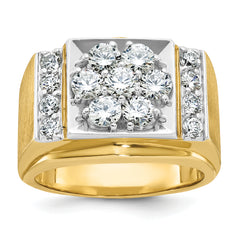 14k Two-tone Men's Polished and Satin 2 Carat AA Quality Diamond Cluster Ring