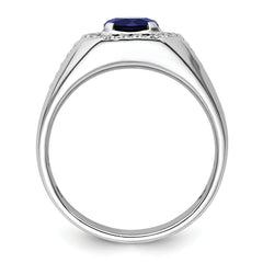 14k White Gold 1/2 carat Lab Grown Diamond VS/SI+ G+ and Created Blue Sapphire Complete Men's Ring
