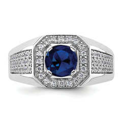 14k White Gold 1/2 carat Lab Grown Diamond VS/SI+ G+ and Created Blue Sapphire Complete Men's Ring
