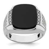 14k White Gold 5/8 carat Lab Grown Diamond VS/SI+ G+ and Onyx Complete Men's Ring