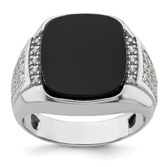 14k White Gold 5/8 carat Lab Grown Diamond VS/SI+ G+ and Onyx Complete Men's Ring