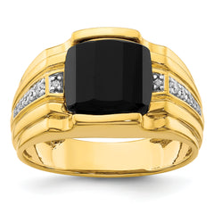 14k 1/8 carat Lab Grown Diamond VS/SI+ G+ and Onyx Complete Men's Ring