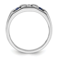 14k White Gold 1/5 carat Lab Grown Diamond VS/SI+ G+ and Lab Created Blue Sapphire Complete Men's Ring