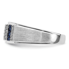 14k White Gold 1/5 carat Lab Grown Diamond VS/SI+ G+ and Lab Created Blue Sapphire Complete Men's Ring