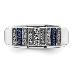 14k White Gold 1/5 carat Lab Grown Diamond VS/SI+ G+ and Lab Created Blue Sapphire Complete Men's Ring