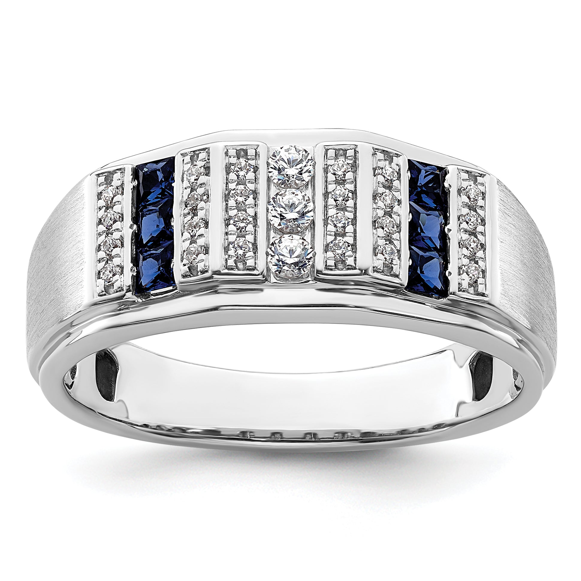 14k White Gold 1/5 carat Lab Grown Diamond VS/SI+ G+ and Lab Created Blue Sapphire Complete Men's Ring