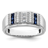 14k White Gold 1/5 carat Lab Grown Diamond VS/SI+ G+ and Lab Created Blue Sapphire Complete Men's Ring