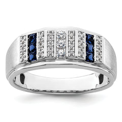 14k White Gold 1/5 carat Lab Grown Diamond VS/SI+ G+ and Lab Created Blue Sapphire Complete Men's Ring