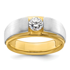 14k Two-tone 3/4 carat Lab Grown Diamond VS/SI+ G+ Complete Satin Men's Ring