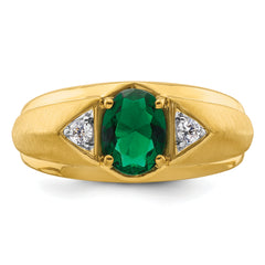 14k 1/10 carat Lab Grown Diamond VS/SI+ G+ and Created Emerald Complete Men's Ring