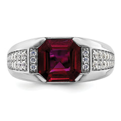 14k White Gold 5/8 carat Lab Grown Diamond VS/SI+ G+ and Created Ruby Complete Men's Ring
