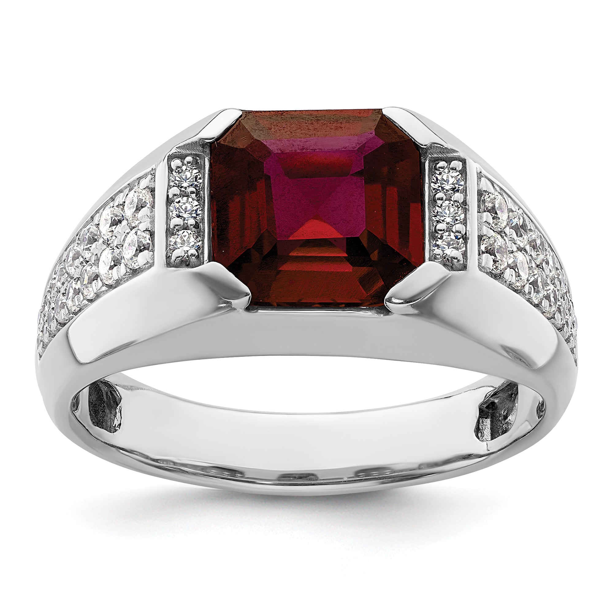 14k White Gold 5/8 carat Lab Grown Diamond VS/SI+ G+ and Created Ruby Complete Men's Ring