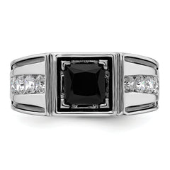14k White Gold Black Rhodium 7/8 carat Lab Grown Diamond VS/SI+ G+ and Onyx Complete Men's Ring