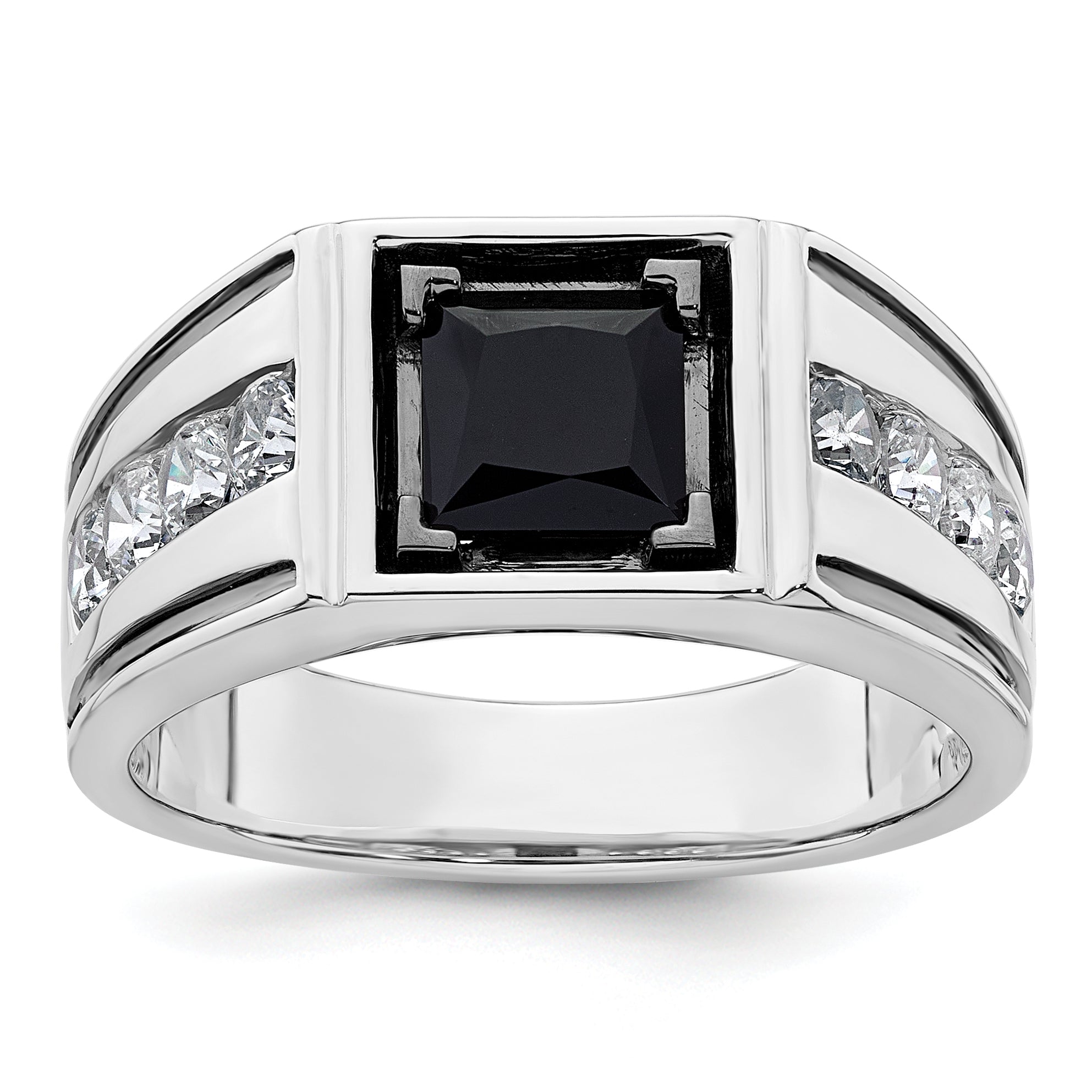 14k White Gold Black Rhodium 7/8 carat Lab Grown Diamond VS/SI+ G+ and Onyx Complete Men's Ring