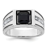 14k White Gold Black Rhodium 7/8 carat Lab Grown Diamond VS/SI+ G+ and Onyx Complete Men's Ring