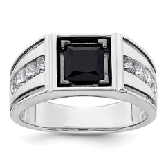14k White Gold Black Rhodium 7/8 carat Lab Grown Diamond VS/SI+ G+ and Onyx Complete Men's Ring