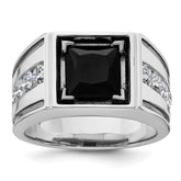 14k White Gold Black Rhodium 1 1/3 carat Lab Grown Diamond VS/SI+ G+ and Onyx Complete Men's Ring