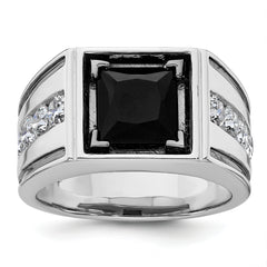 14k White Gold Black Rhodium 1 1/3 carat Lab Grown Diamond VS/SI+ G+ and Onyx Complete Men's Ring