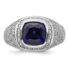 14k White Gold 1 carat Lab Grown Diamond VS/SI+ G+ and Created Blue Sapphire Complete Men