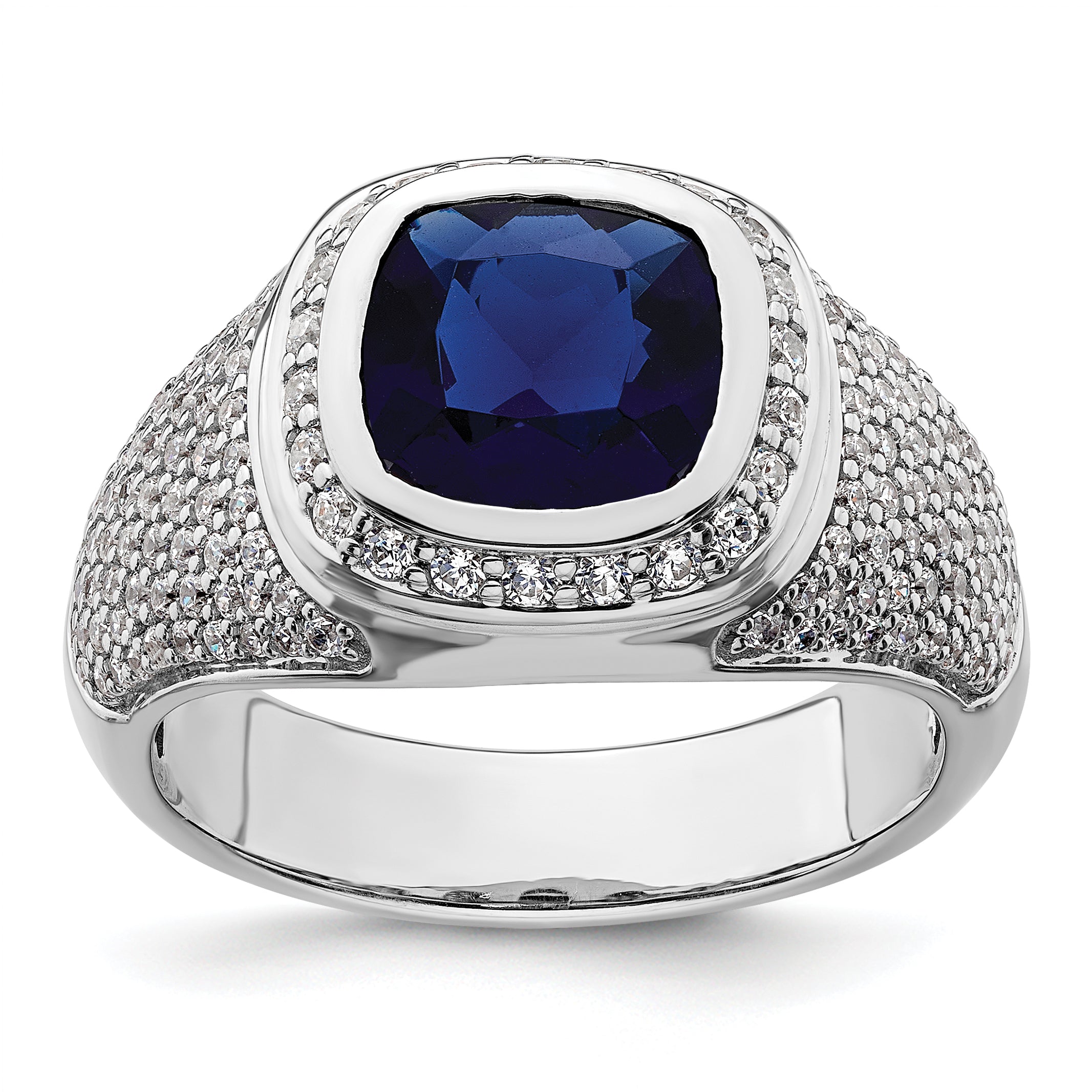 14k White Gold 1 carat Lab Grown Diamond VS/SI+ G+ and Created Blue Sapphire Complete Men