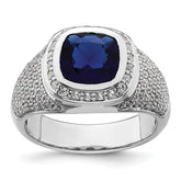 14k White Gold 1 carat Lab Grown Diamond VS/SI+ G+ and Created Blue Sapphire Complete Men