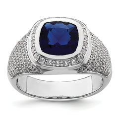14k White Gold 1 carat Lab Grown Diamond VS/SI+ G+ and Created Blue Sapphire Complete Men