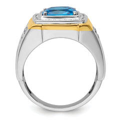 14k Two-Tone 3/4 carat Lab Grown Diamond VS/SI+ G+ and Blue Topaz Complete Men's Ring
