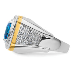 14k Two-Tone 3/4 carat Lab Grown Diamond VS/SI+ G+ and Blue Topaz Complete Men's Ring
