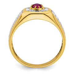 14k 5/8 carat Lab Grown Diamond VS/SI+ G+ and Created Ruby Complete Men's Ring