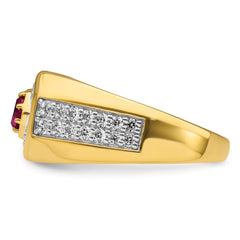 14k 5/8 carat Lab Grown Diamond VS/SI+ G+ and Created Ruby Complete Men's Ring