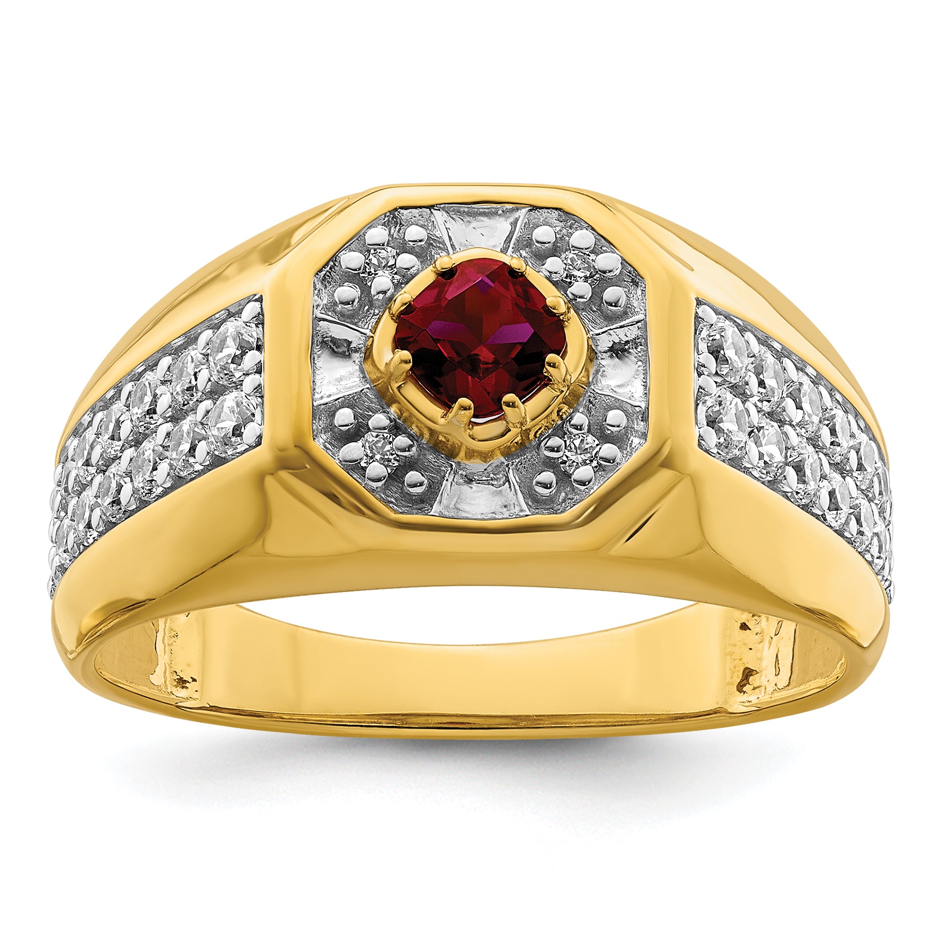 14k 5/8 carat Lab Grown Diamond VS/SI+ G+ and Created Ruby Complete Men's Ring