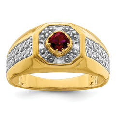 14k 5/8 carat Lab Grown Diamond VS/SI+ G+ and Created Ruby Complete Men's Ring