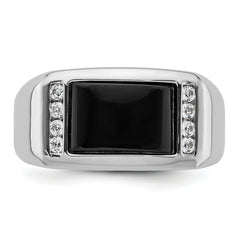 14k White Gold 1/5 carat Lab Grown Diamond VS/SI+ G+ and Onyx Complete Men's Ring