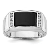 14k White Gold 1/5 carat Lab Grown Diamond VS/SI+ G+ and Onyx Complete Men's Ring