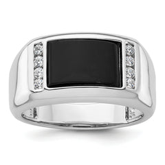 14k White Gold 1/5 carat Lab Grown Diamond VS/SI+ G+ and Onyx Complete Men's Ring