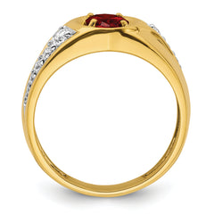 14k 3/8 carat Lab Grown Diamond VS/SI+ G+ and Created Ruby Complete Men's Ring