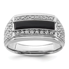 14k White Gold 1 carat Lab Grown Diamond VS/SI+ G+ and Onyx Complete Men's Ring