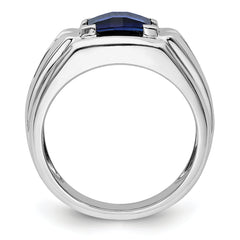 14k White Gold 1/4 carat Lab Grown Diamond VS/SI+ G+ and Lab Created Blue Sapphire Complete Men's Ring