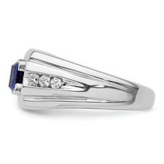 14k White Gold 1/4 carat Lab Grown Diamond VS/SI+ G+ and Lab Created Blue Sapphire Complete Men's Ring