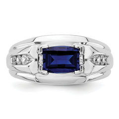 14k White Gold 1/4 carat Lab Grown Diamond VS/SI+ G+ and Lab Created Blue Sapphire Complete Men's Ring