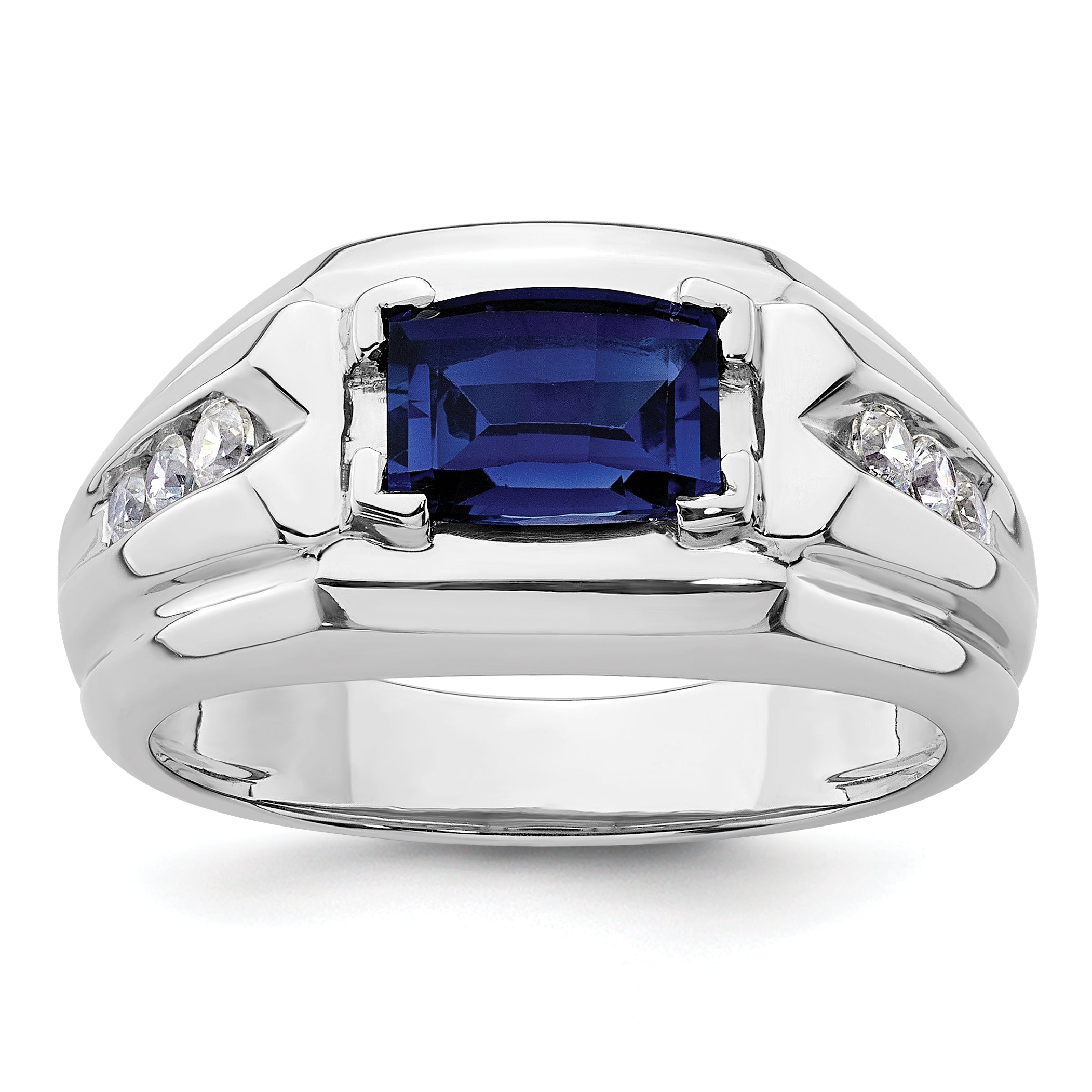 14k White Gold 1/4 carat Lab Grown Diamond VS/SI+ G+ and Lab Created Blue Sapphire Complete Men's Ring